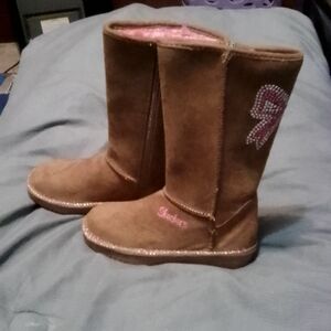 Skechers Girls Boots With Pink Rhinestone Bows